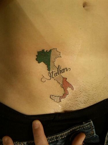 Italian map script tattoo idea for women on hip tattoo ideas