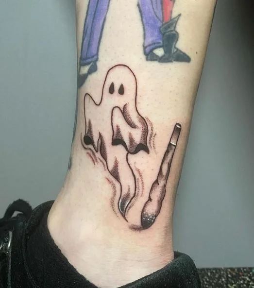 Ghost and marijuana tattoo design for men and women on ankle tattoo ideas