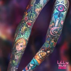 Anime Zelda and Link full sleeve tattoo design for men and women tattoo ideas