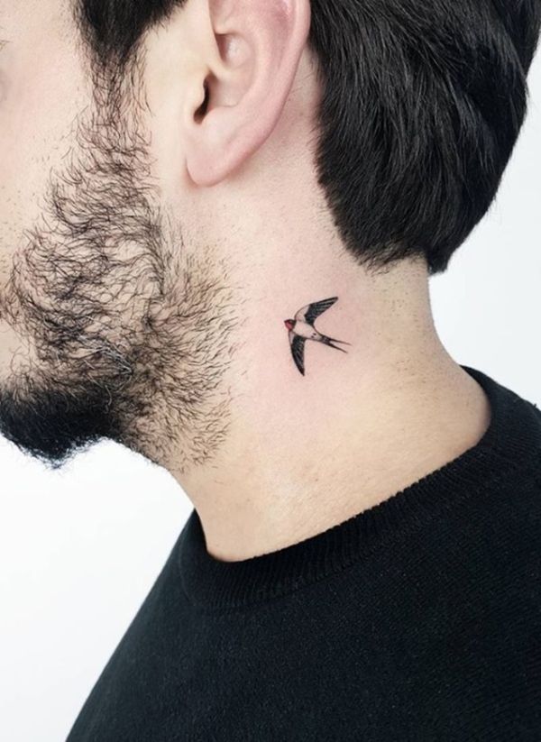 Minimalist bird tattoo design for men on neck tattoo ideas