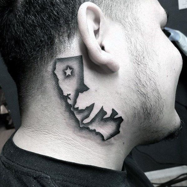 Blackwork California star tattoo design for men on neck tattoo ideas
