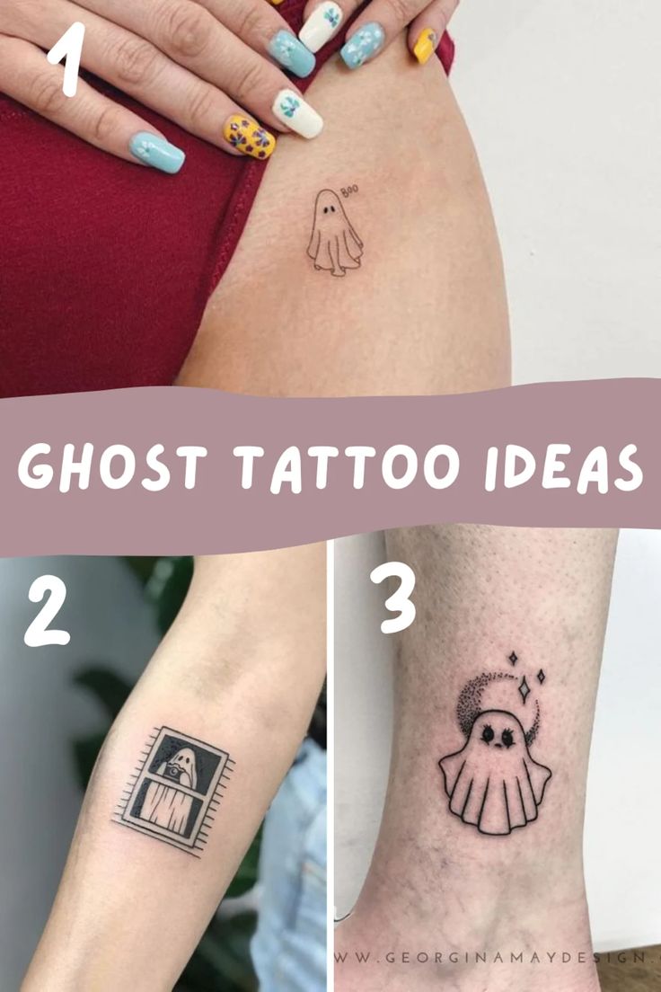 Cute ghost tattoos for women and men, a ghost with moon and stars tattoo ideas