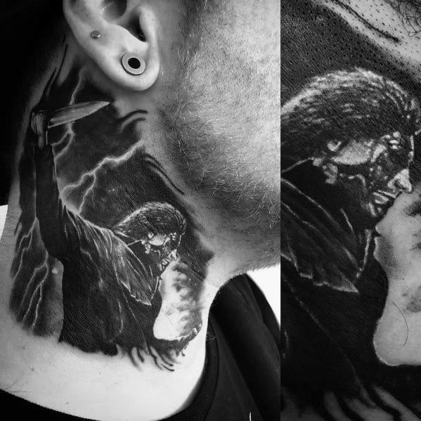 Horror realism tattoo design for men on neck tattoo ideas