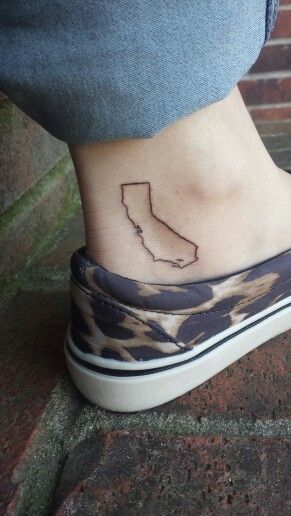 Minimalist California outline tattoo design for women on ankle tattoo ideas