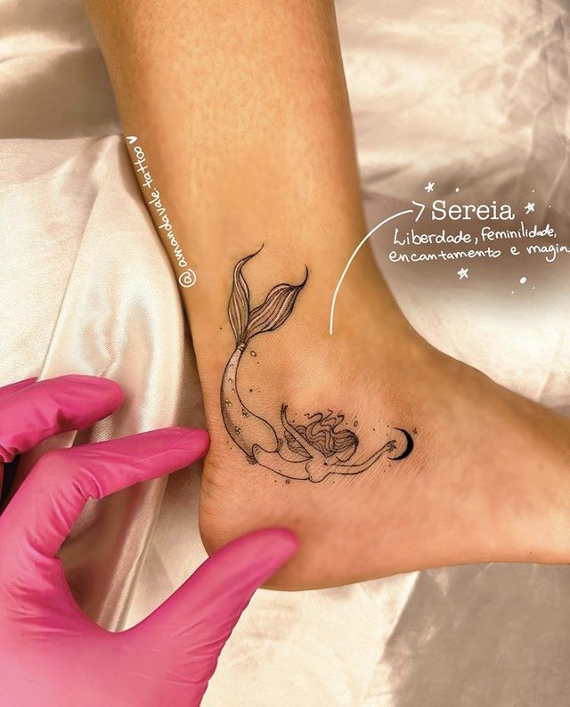 Linework mermaid tattoo design for women on ankle tattoo ideas
