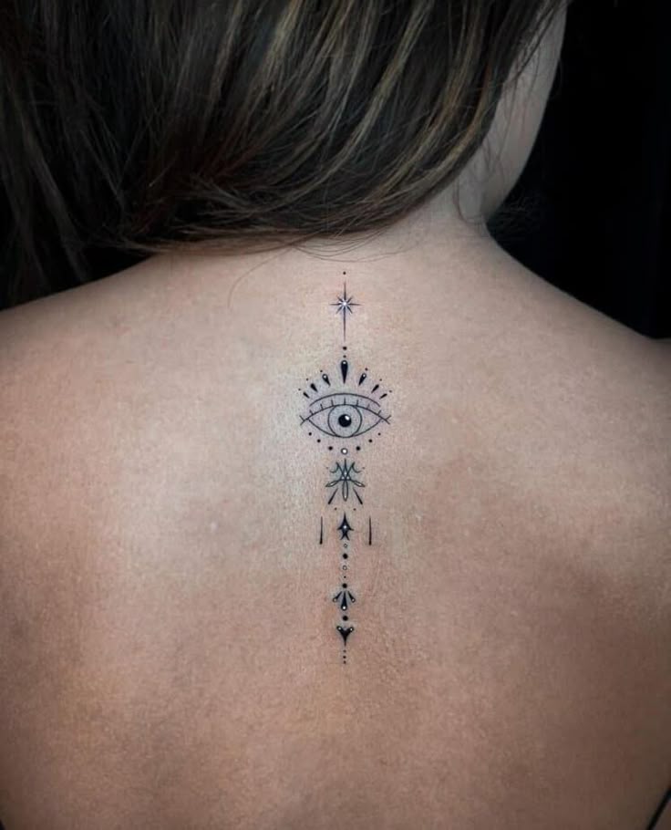 Fine Line Eye and Star tattoo design for women on back tattoo ideas