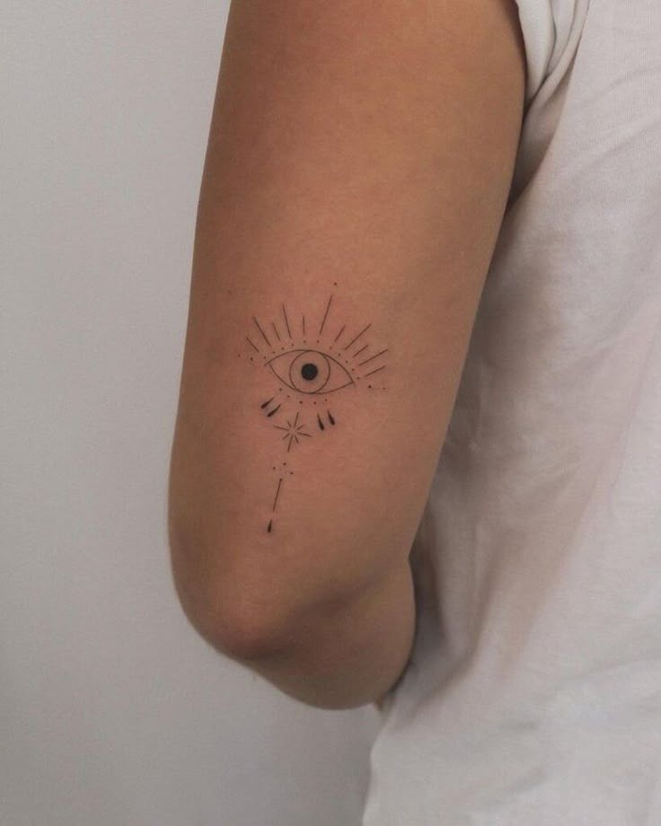 Fine Line eye and star tattoo design for women on arm tattoo ideas