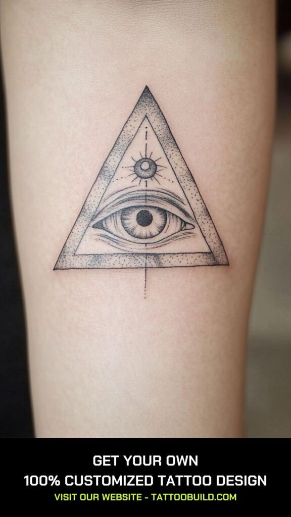 Fine line eye and sun tattoo design for men and women on arm tattoo ideas