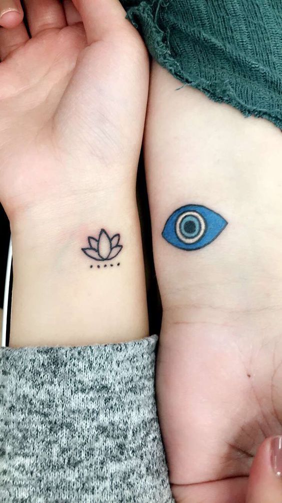 Minimalist lotus and eye tattoo design for women on wrist tattoo ideas