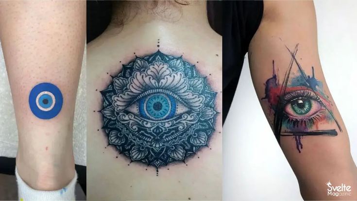 Watercolor eye and mandala tattoo design for women and men on leg, back, and arm tattoo ideas