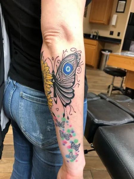 Watercolor butterfly and flower tattoo design for women on forearm tattoo ideas