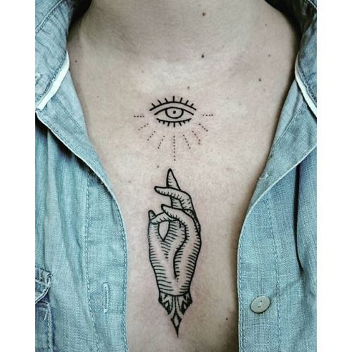 Blackwork eye and yin yang tattoo design for women, men on chest tattoo ideas