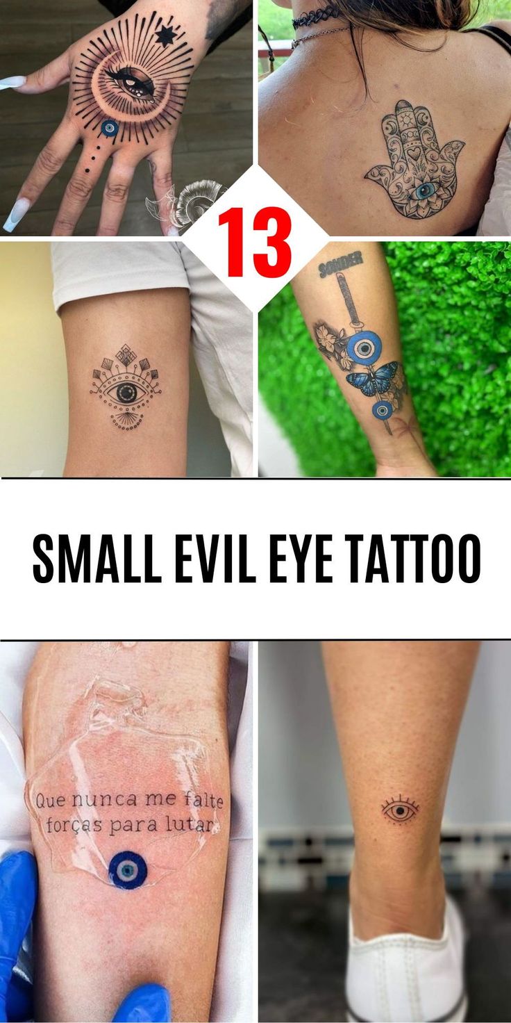 Collection of fine line evil eye and butterfly tattoo design for women on hand, arm, back, and ankle tattoo ideas